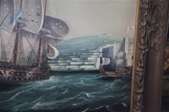19th century English School The English Fleet off the coast off Valetta, Malta, 31 x 40.5in.